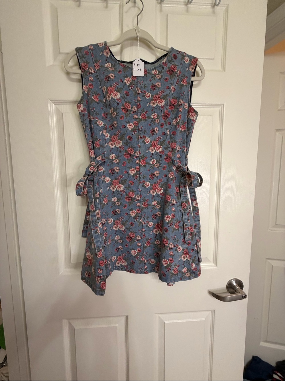 Blue Floral Sleeveless Tie-Waist Dress - Picture 3 of 6